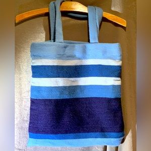 Jonathan Adler wool tote bag stripped blue tones w/ cotton liner